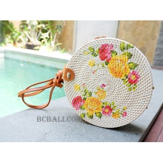 sling bags rattan with flower decoration